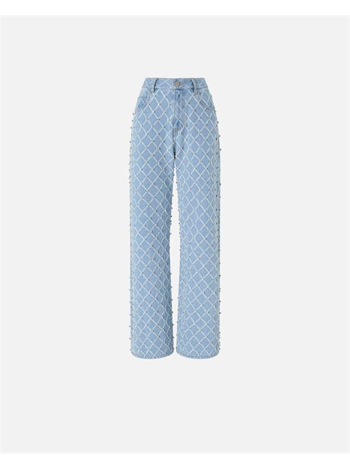 jeans wide leg con disegno rombi e strass Pinko | 101733 A32NPJE